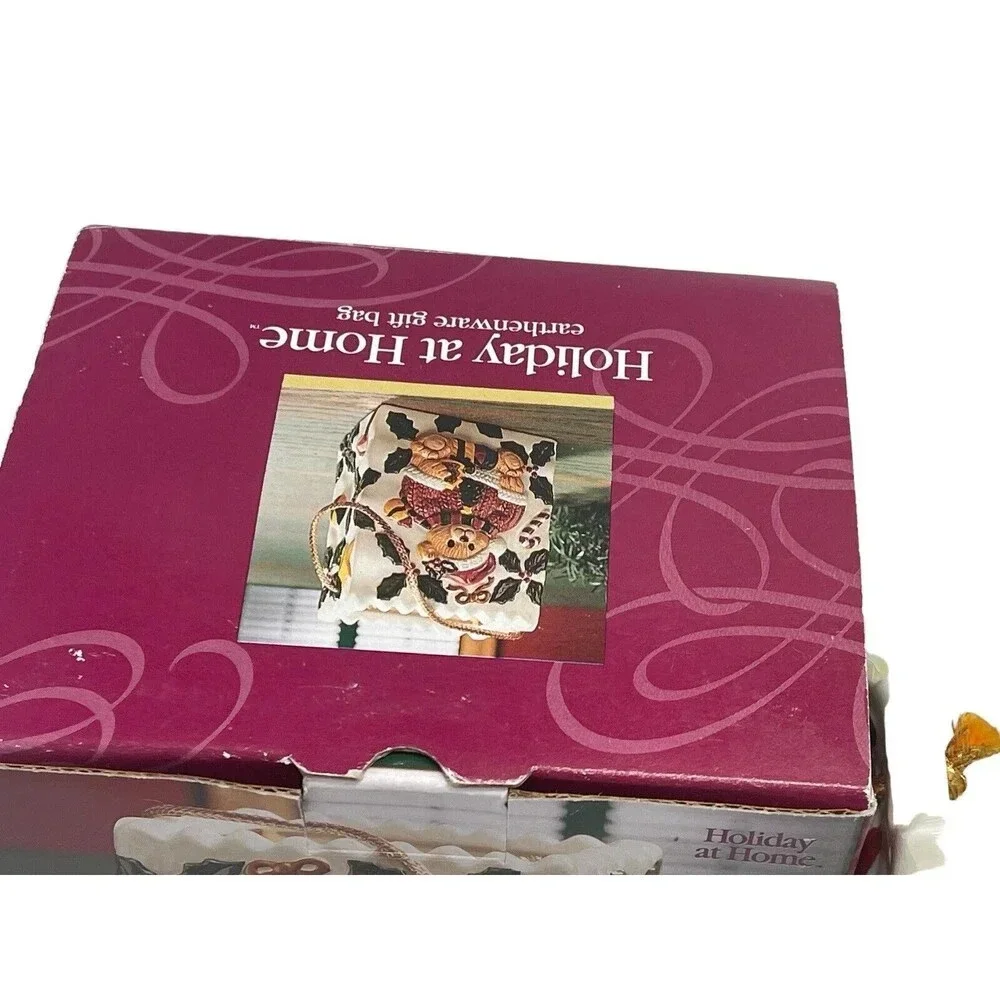 Teddy Bear Dressed As Santa Porcelain Bag Figurine With Box